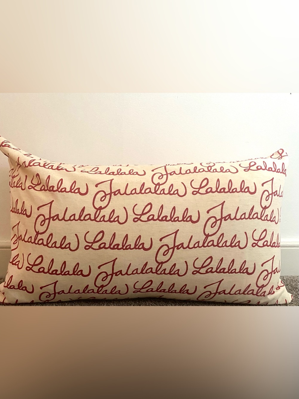 Pottery Barn Christmas Pillow Cover with Red "Falalalala" Script 16”x26”